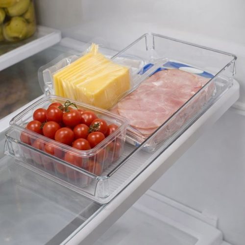 Átlátszó Hűtőszekrény Rendszerező Doboz Fogantyúval, 36x17,5x5 cm