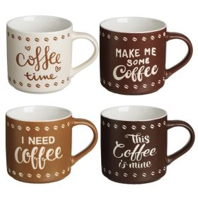 Barna-Krém Kerámia Bögre Készlet Felirattal 350ml - 4 db