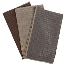   Mikroszálas konyharuha szett, barna-bézs-taupe kockás, 60x35 cm - 3 db