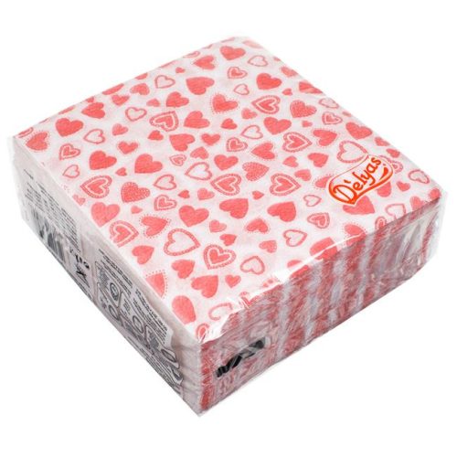 Piros Szíves Egyrétegű Papírszalvéta 33x33cm - 40db