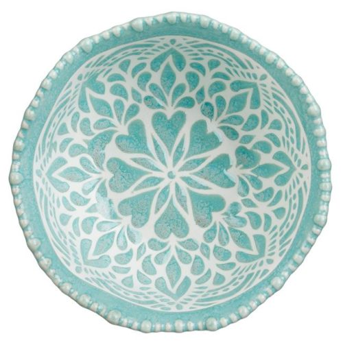 Menta Zöld Porcelán Tálka Dombornyomott Mintával Mártogatósokhoz és Magvakhoz