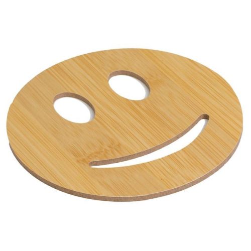Természetes színű fa poháralátét Emoji mintával - Ø10cm