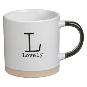 Fehér Kerámia Bögre Bézs Alappal és Felirattal, 430 ml