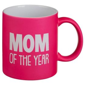   Neon fukszia kerámia bögre „Mom of the Year” felirattal, 340ml