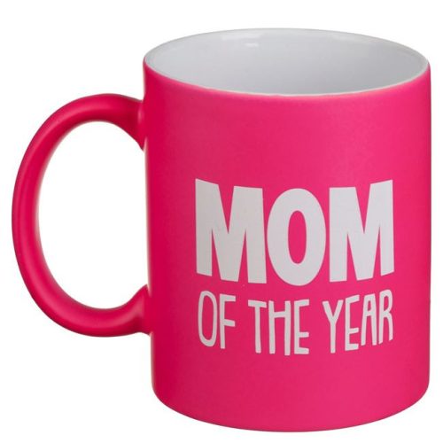 Neon fukszia kerámia bögre „Mom of the Year” felirattal, 340ml