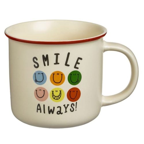 Ecru New Bone porcelán bögre színes peremmel és felirattal, 370 ml