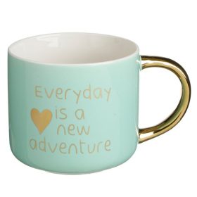  Színes Kerámia Bögre Arany Fogantyúval és Felirattal, 340ml