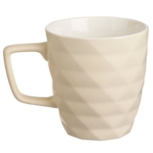 New Bone Ecru Bögre Dombornyomott Rombuszokkal & "It's Coffee Time Always" Felirattal 390ml