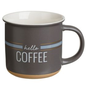   New Bone Porcelán Bögre, Szürke, „Hello Coffee” Felirattal, 370ml