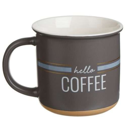 New Bone Porcelán Bögre, Szürke, „Hello Coffee” Felirattal, 370ml