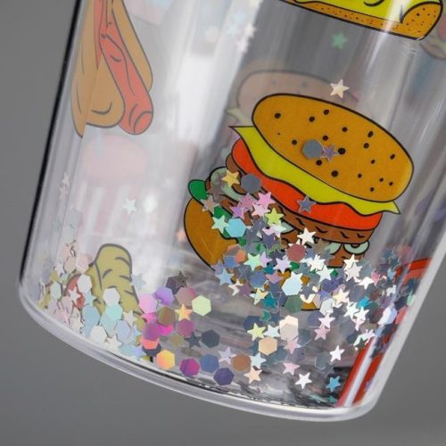 Átlátszó Műanyag Pohár Szívószállal és Fast Food Mintával 475ml