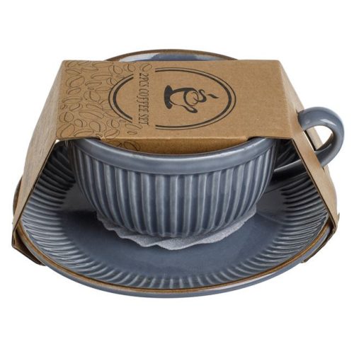 New Bone szürke csésze és alj szett, 260 ml