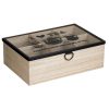 Fából Készült Teafiltertartó Doboz 6 Rekesszel és Üvegfedéllel, 24x16x8 cm