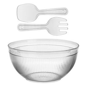   Átlátszó Műanyag Salátástál Tálaló Kanállal és Villával 4,2L
