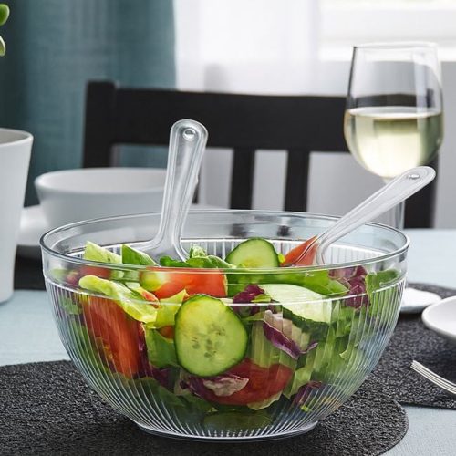 Átlátszó Műanyag Salátástál Tálaló Kanállal és Villával 4,2L