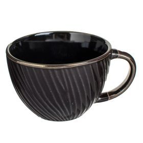 Fekete Kerámia Bögre Diagonális Csíkos Mintával 460ml