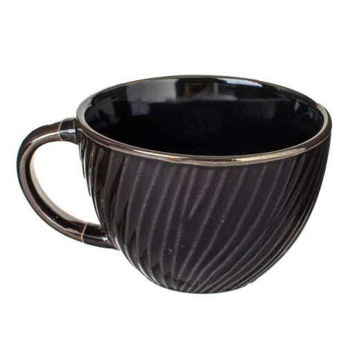 Fekete Kerámia Bögre Diagonális Csíkos Mintával 460ml