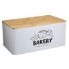 Fémdoboz kekszeknek, téglalap alakú, fehér, fa tetővel, "Bakery", 31x17x13,5 cm
