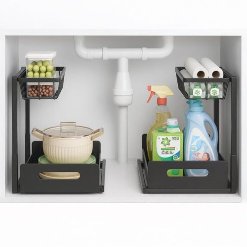 Kihúzható fém tároló polc rendszerezővel, 36x27x28,5 cm