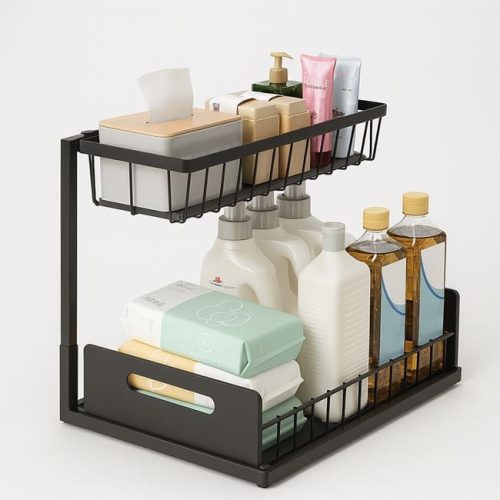 Kihúzható fém tároló polc rendszerezővel, 36x27x28,5 cm