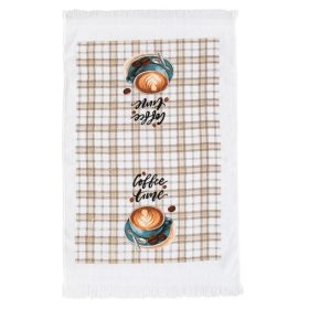   Pamut Konyharuha "Coffee Time" Mintával, Fehér, 60x35cm