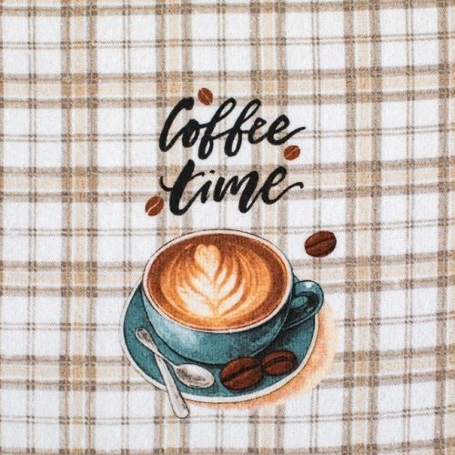 Pamut Konyharuha "Coffee Time" Mintával, Fehér, 60x35cm