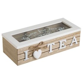   Fából Készült Teafilter Tartó Doboz 3 Rekesszel, 24x10x7 cm