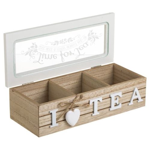 Fából Készült Teafilter Tartó Doboz 3 Rekesszel, 24x10x7 cm