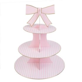   3 Szintes Süteménytartó Állvány, Rózsaszín Kockás, 39,5 cm