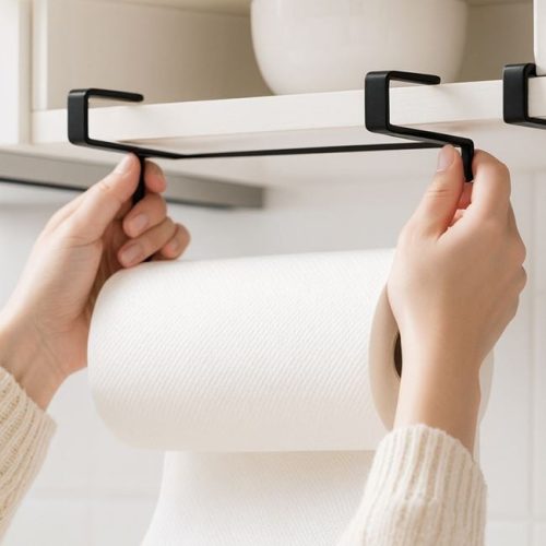 Fekete fém konyhai papírtörlő tartó, 26 cm