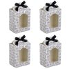 Fehér Papír Édességtartó Doboz Fekete Mintával és Masnival 9,8x6,8x1,5cm - 4 db