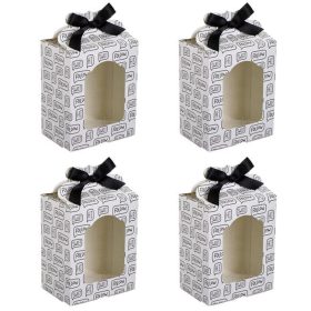   Fehér Papír Édességtartó Doboz Fekete Mintával és Masnival 9,8x6,8x1,5cm - 4 db