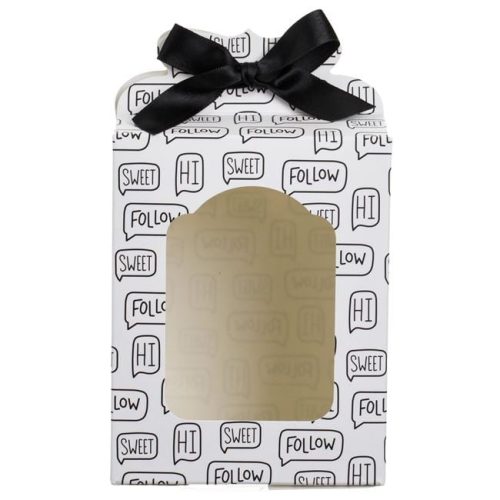 Fehér Papír Édességtartó Doboz Fekete Mintával és Masnival 9,8x6,8x1,5cm - 4 db