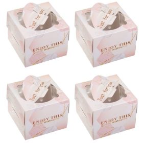   Márványmintás Rózsaszín Papír Édességes Doboz 15x15x12cm - 4db