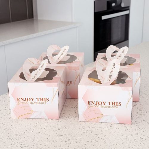 Márványmintás Rózsaszín Papír Édességes Doboz 15x15x12cm - 4db