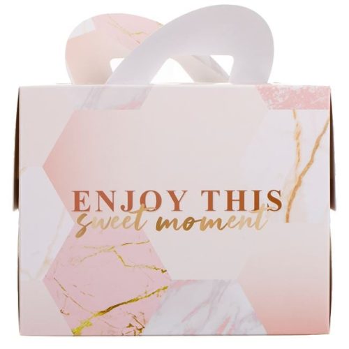 Márványmintás Rózsaszín Papír Édességes Doboz 15x15x12cm - 4db