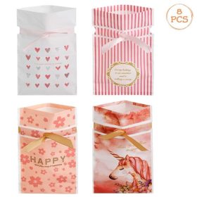   Műanyag Édességes Tasak Szett - 4 féle minta masnival, 13x17,5 cm - 8 db