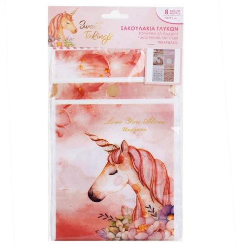 Műanyag Édességes Tasak Szett - 4 féle minta masnival, 13x17,5 cm - 8 db