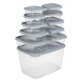   Átlátszó Ételhordó Doboz Készlet Szürke Fedéllel - 6 Különböző Méret - 11 db-os