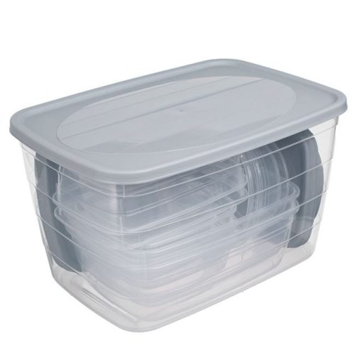 Átlátszó Ételhordó Doboz Készlet Szürke Fedéllel - 6 Különböző Méret - 11 db-os