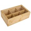 Bambusz Teatartó Doboz 6 Rekesszel és Üvegablakos Fedéllel, 30x18x9 cm