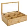 Bambusz Teatartó Doboz 6 Rekesszel és Üvegablakos Fedéllel, 30x18x9 cm