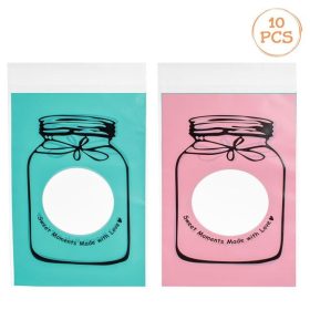   Menta és Rózsaszín Édességes Tasak Befőttesüveg Mintával 12x21cm - 10db