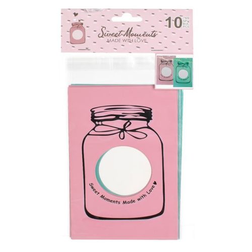 Menta és Rózsaszín Édességes Tasak Befőttesüveg Mintával 12x21cm - 10db