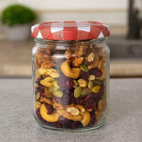 Üveg Befőttesügér Piros Kockás Fedéllel 210ml