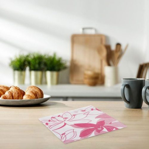 Egyrétegű Papírszalvéta, Fukszia Virágmintás, 33x33cm - 80 db