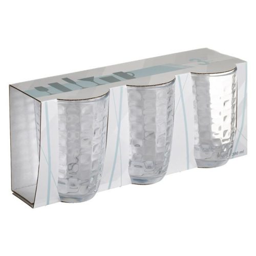 3 db-os Átlátszó Üvegpohár Készlet Méhsejt Mintával, 390 ml