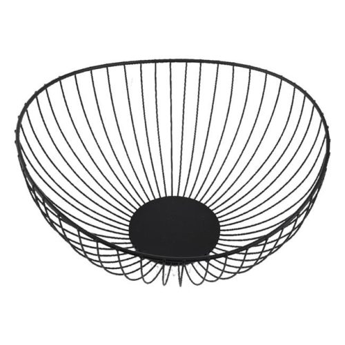 Fekete Hullámos Szélű Fém Gyümölcskosár, 29,5x29x13 cm