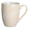 Bézs-Fehér Kerámia Bögre Dombornyomott "Coffee" Felirattal 360ml