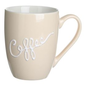   Bézs-Fehér Kerámia Bögre Dombornyomott "Coffee" Felirattal 360ml